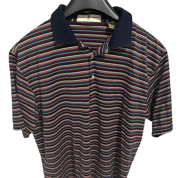 Fairway & Greene Polo Golf Shirt Men's Size Large Blue Striped Logo - Picture 1 of 6